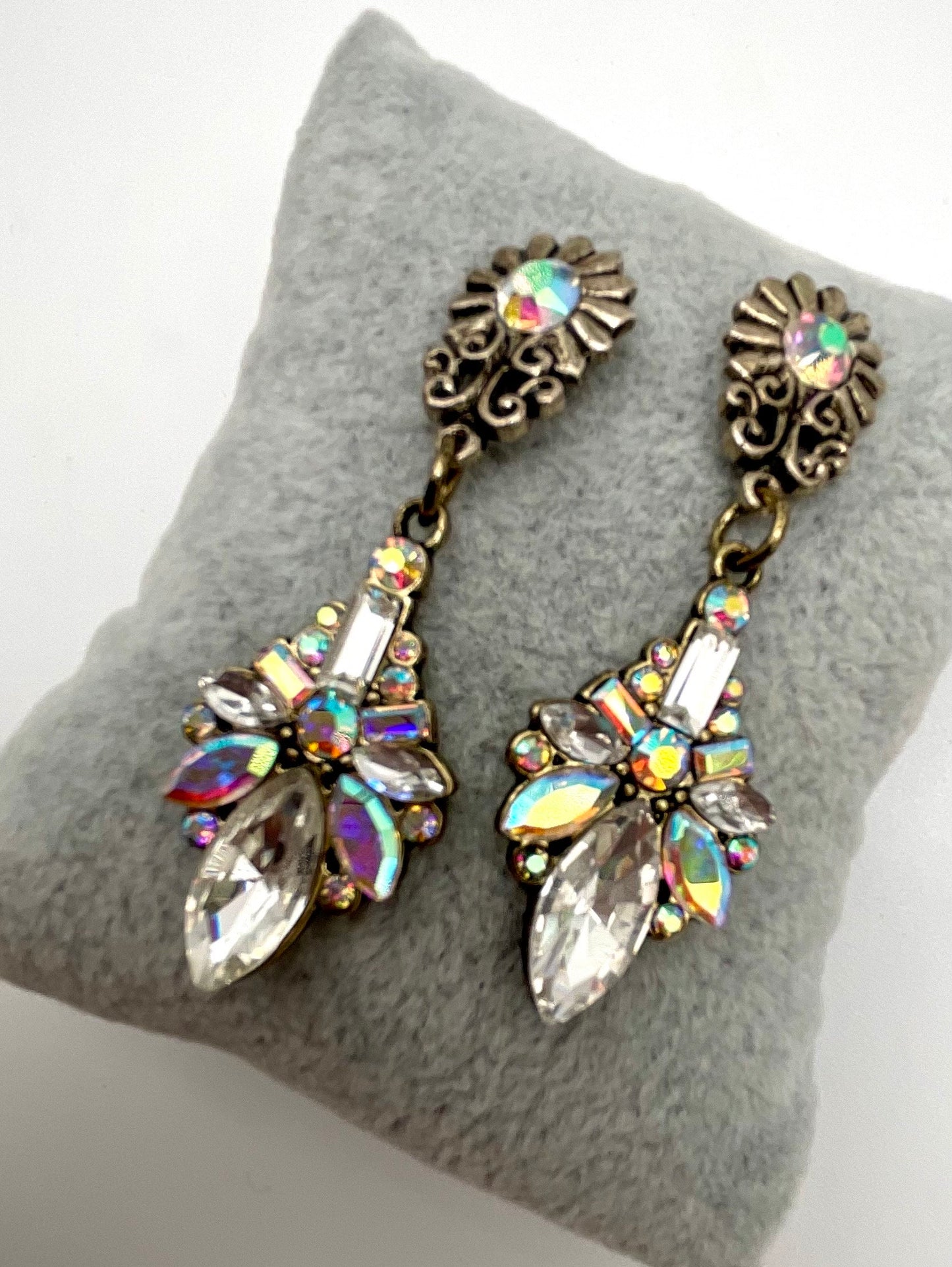 AB Crystal Drop Dangle Earrings Set in Brass