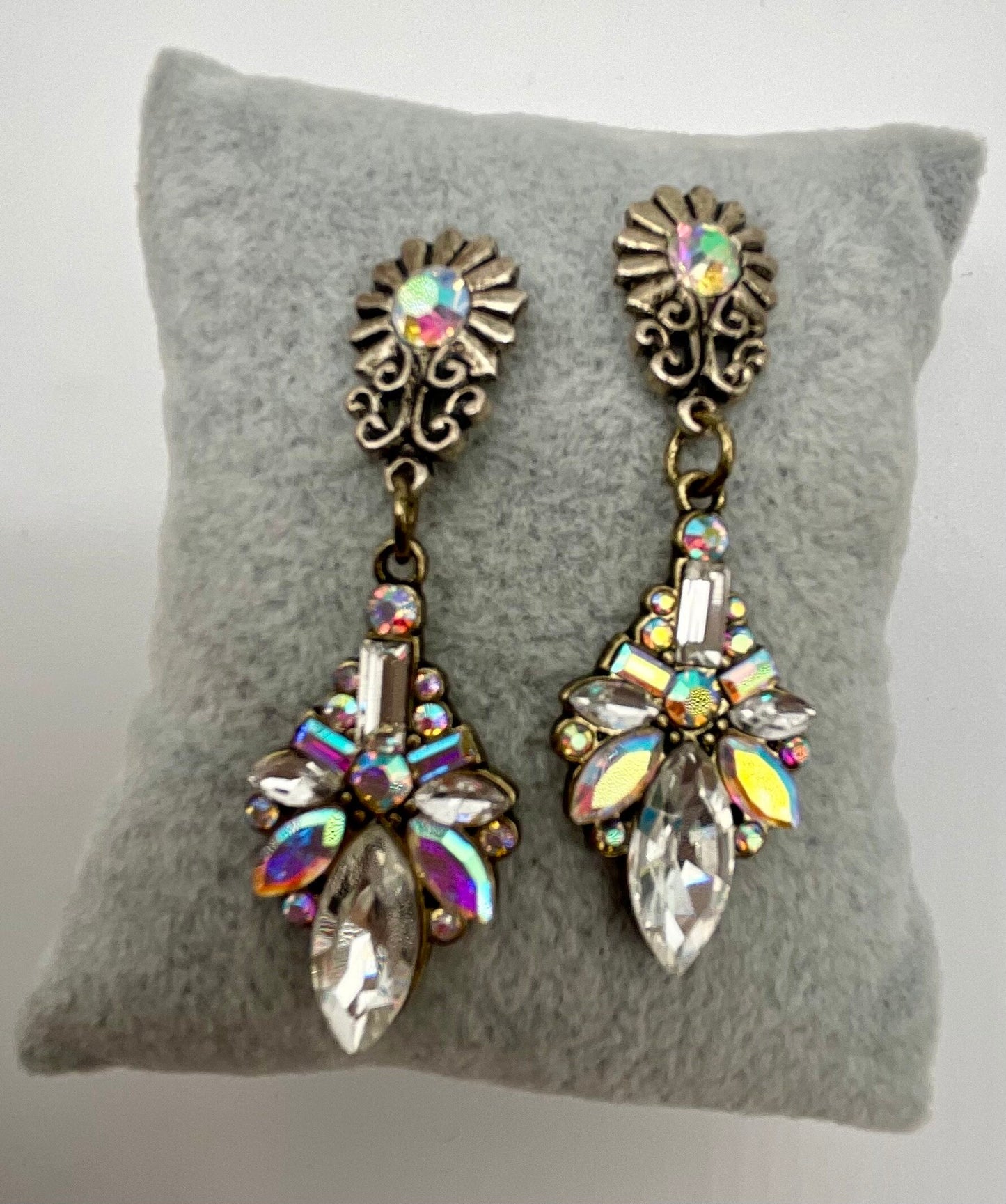 AB Crystal Drop Dangle Earrings Set in Brass