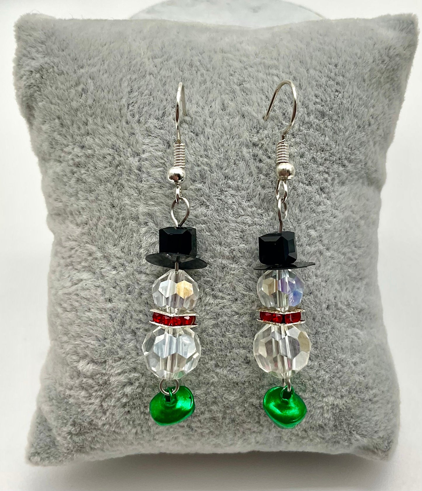 Christmas - Holiday Snowman Crystal Drop Dangle Earrings Red and Green Bead Accents