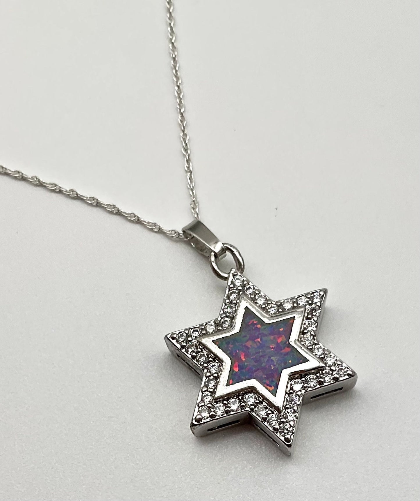 Pink Opal - Star of David Cross - Jewish - Christian Religious Necklace on an 18” 925 Sterling Silver Rope Chain