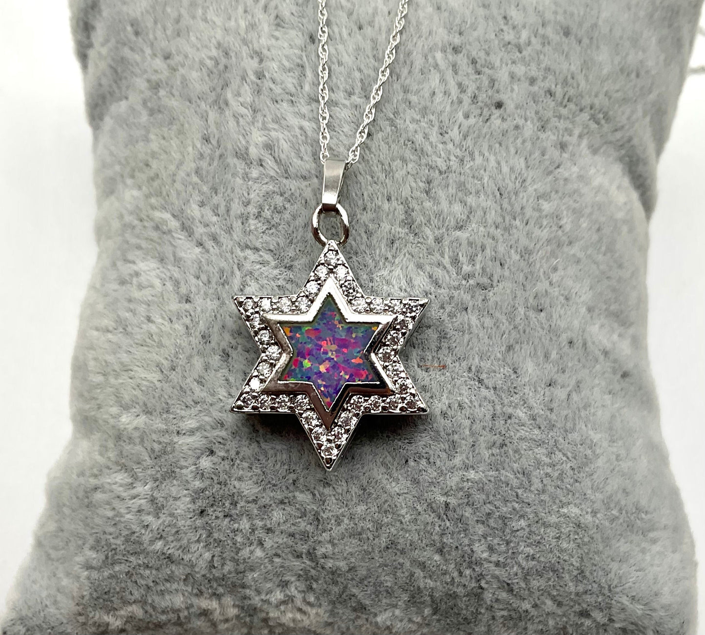 Pink Opal - Star of David Cross - Jewish - Christian Religious Necklace on an 18” 925 Sterling Silver Rope Chain