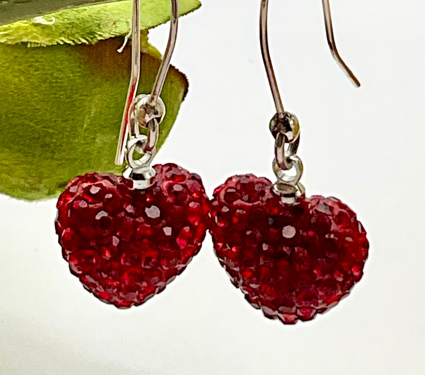 Red Heart Shaped Chrystal Rhinestone Earrings for Christmas - Valentines Day Gift for Her