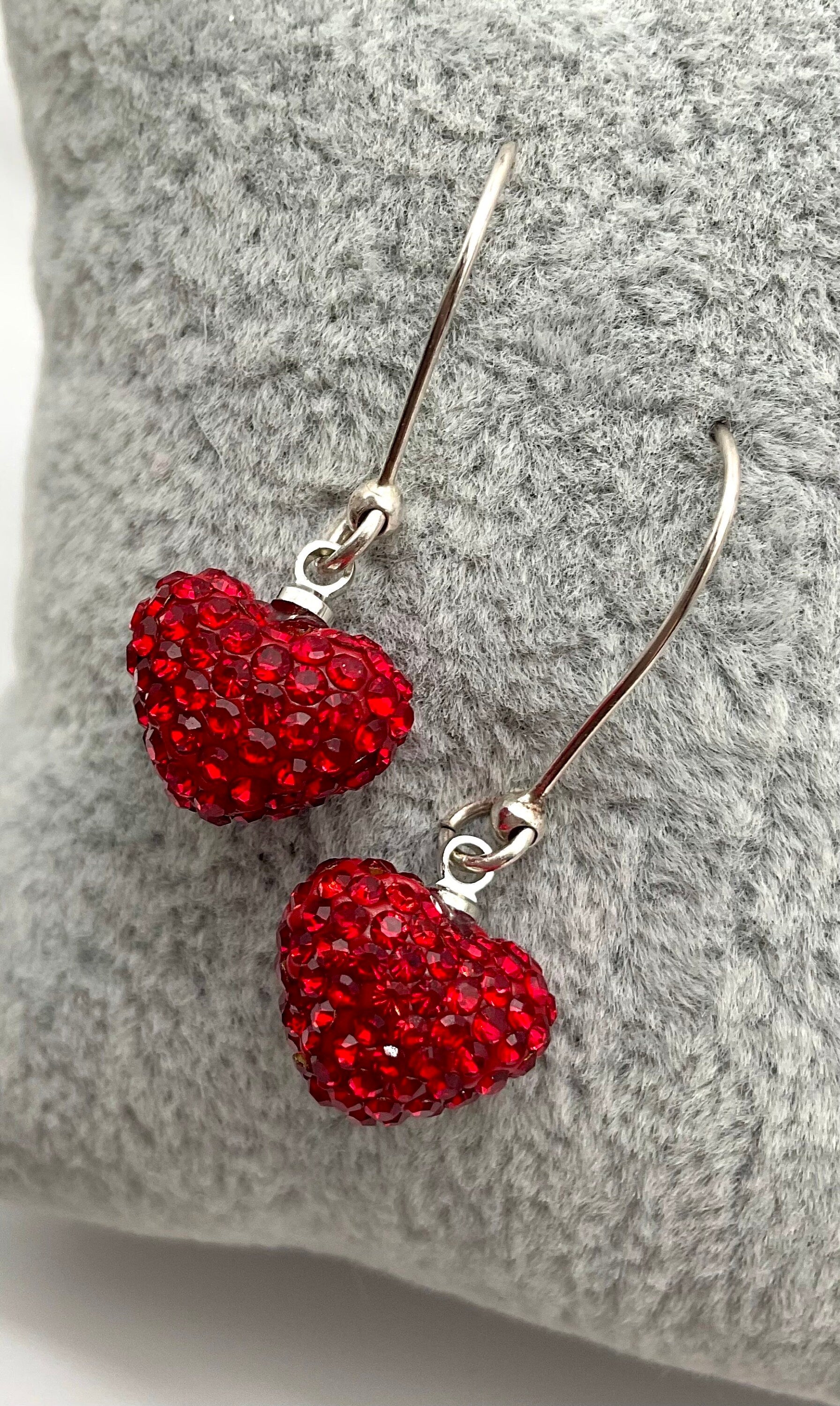 Red Heart Shaped Chrystal Rhinestone Earrings for Christmas - Valentines Day Gift for Her