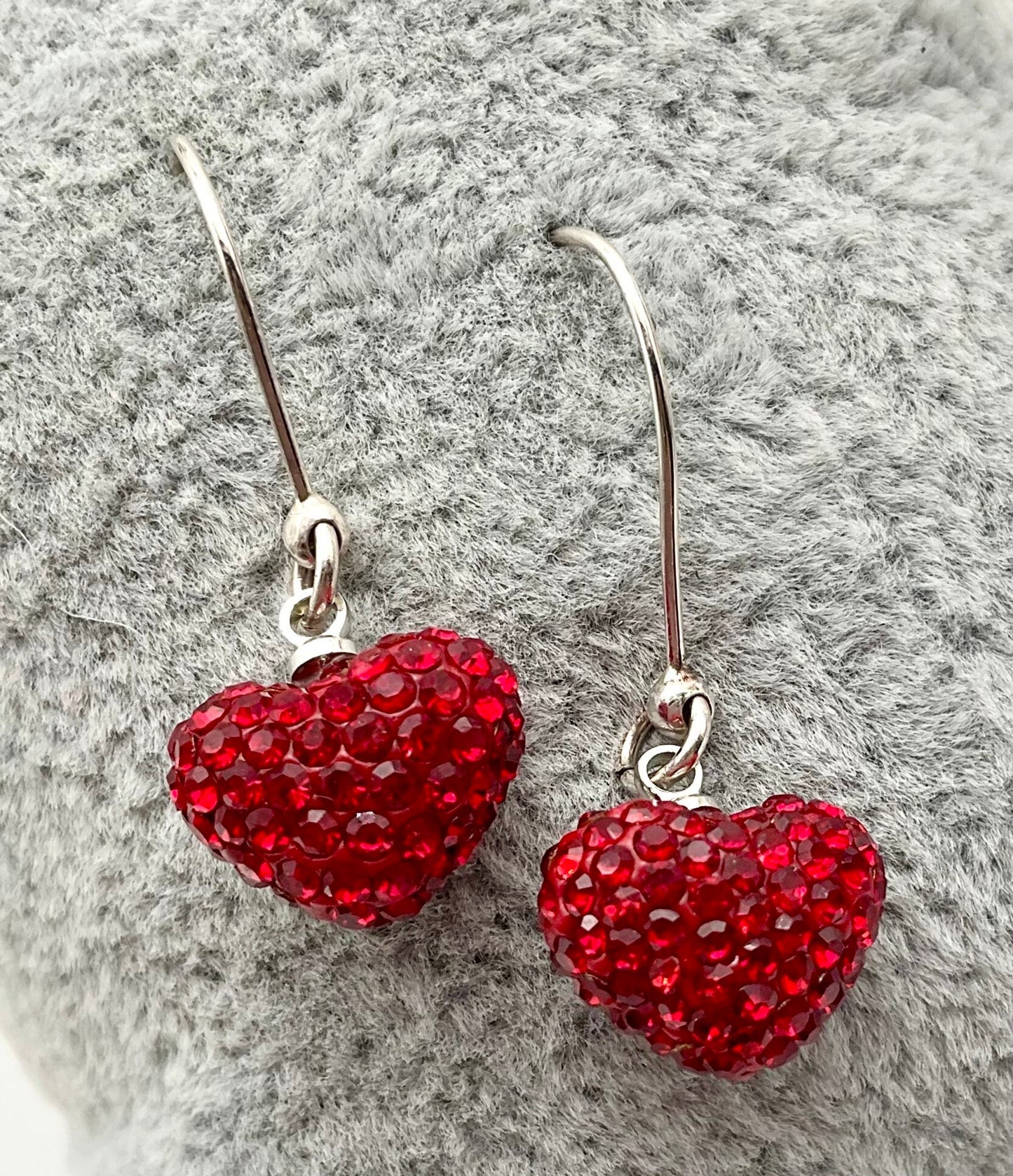 Red Heart Shaped Chrystal Rhinestone Earrings for Christmas - Valentines Day Gift for Her