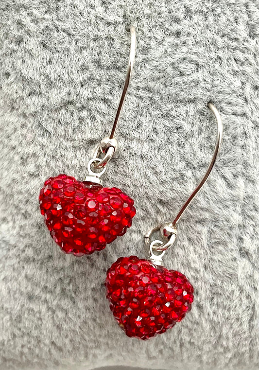 Red Heart Shaped Chrystal Rhinestone Earrings for Christmas - Valentines Day Gift for Her