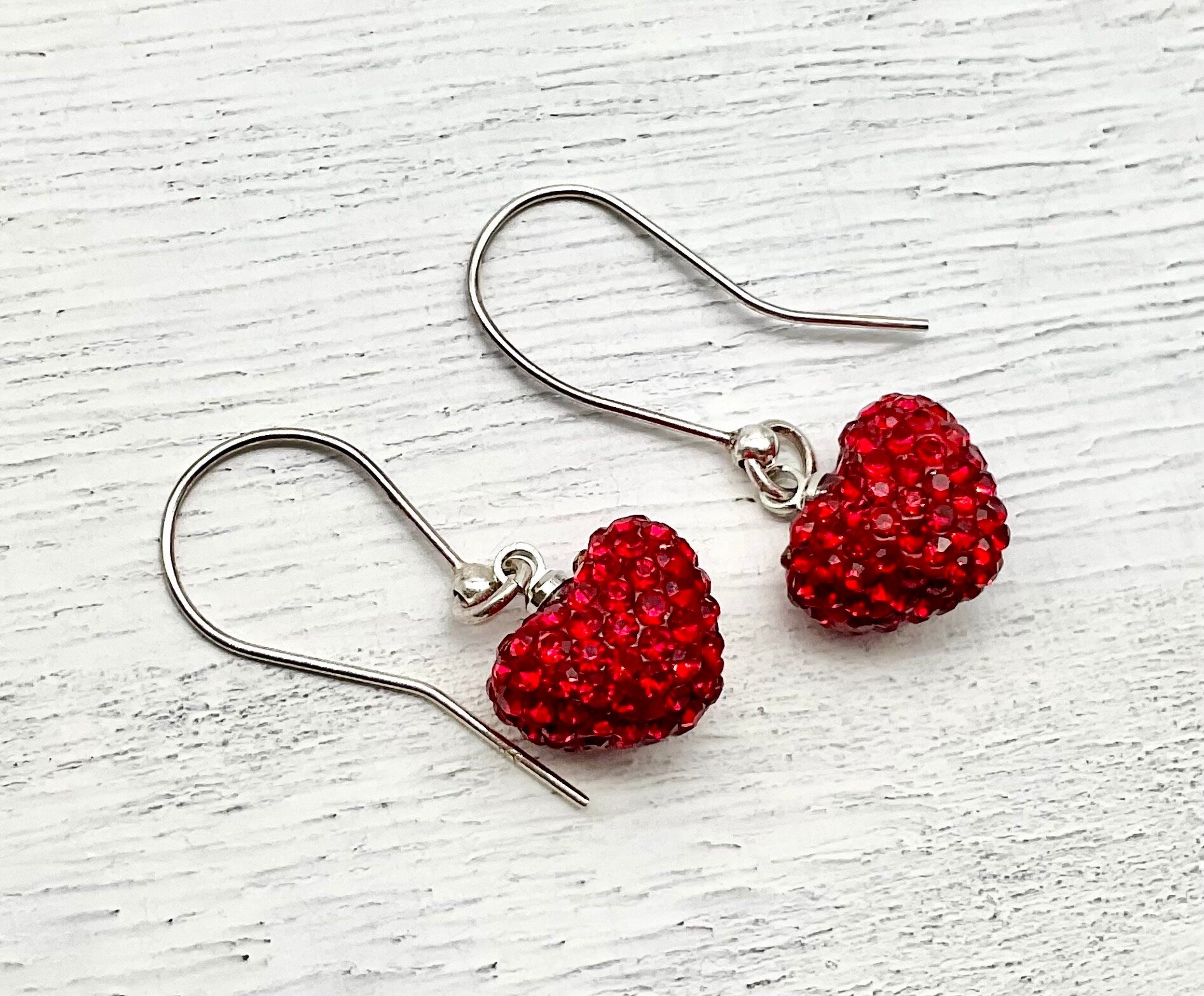 Red Heart Shaped Chrystal Rhinestone Earrings for Christmas - Valentines Day Gift for Her