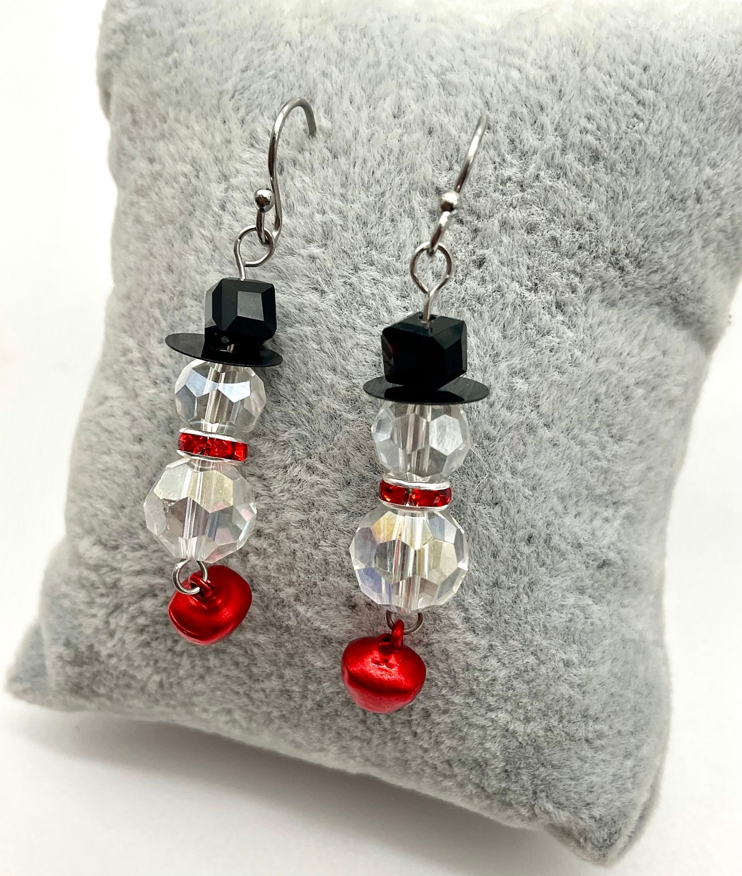 Christmas - Holiday Snowman Crystal Drop Dangle Earrings Red and Green Bead Accents