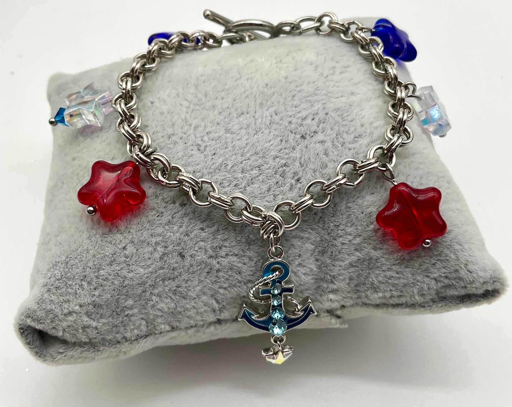 US Navy, Naval Sailor Anchor’s Away Bracelet Red , White and Blue Military Armed Forces USNC Stars Jewelry - 10% Donation to the USO